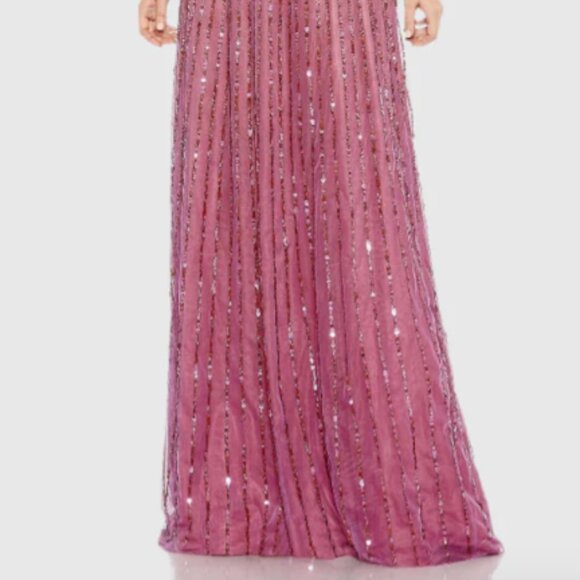 MAC DUGGAL 5720 SEQUINED WRAP OVER BISHOP SLEEVE MAUVE GOWN sz 8 - Picture 3 of 5